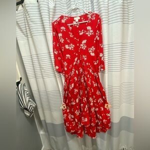 Loralette Red Floral Midi Hi-Low Dress